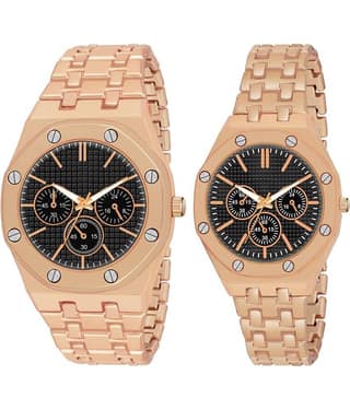 acnos Silver Stainless Steel Analog Couple's Watch