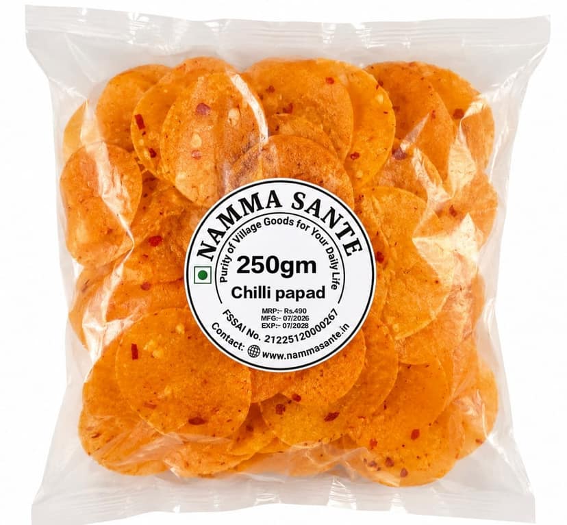 Chilli Papade, Masala Papad, Spicy Papad, Red Chilli Papad, Mirchi Papad view 2