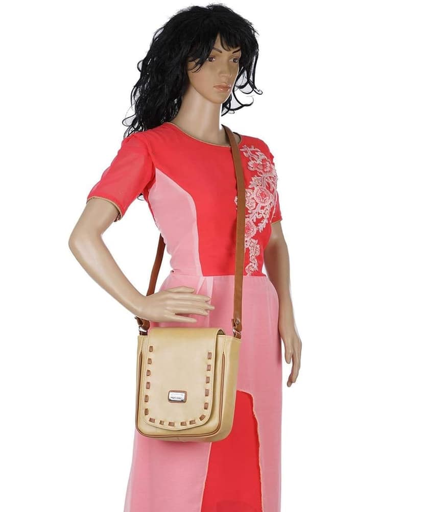 Right Choice Fancy Women's Mullti Criss Cross Sling Bag For Collage/office (Cream Beige) view 6