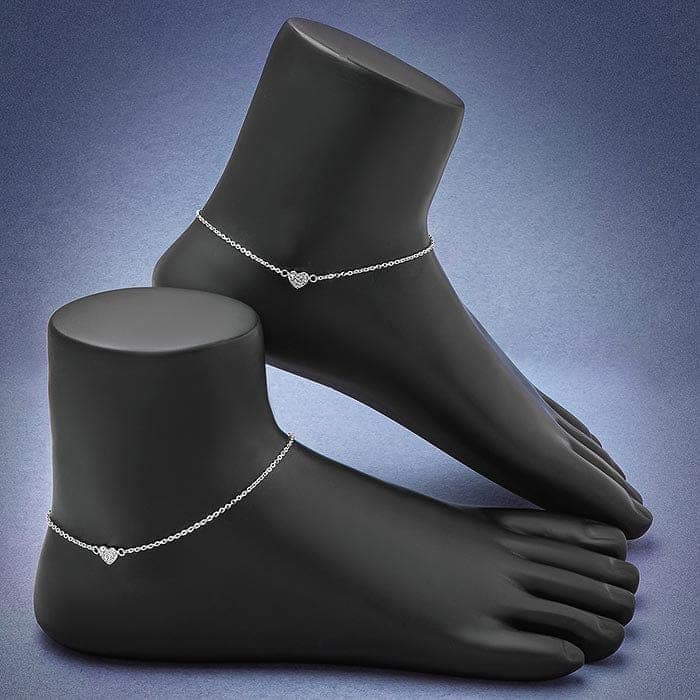 Silver Royal Heart Pair of Anklets view 3