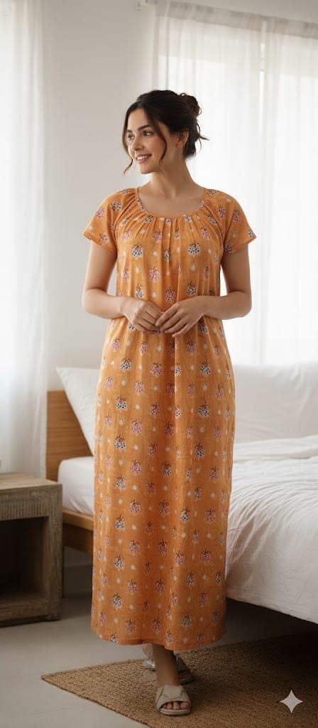 Floral Polka Dot Orange Maxi Nightdress view 2