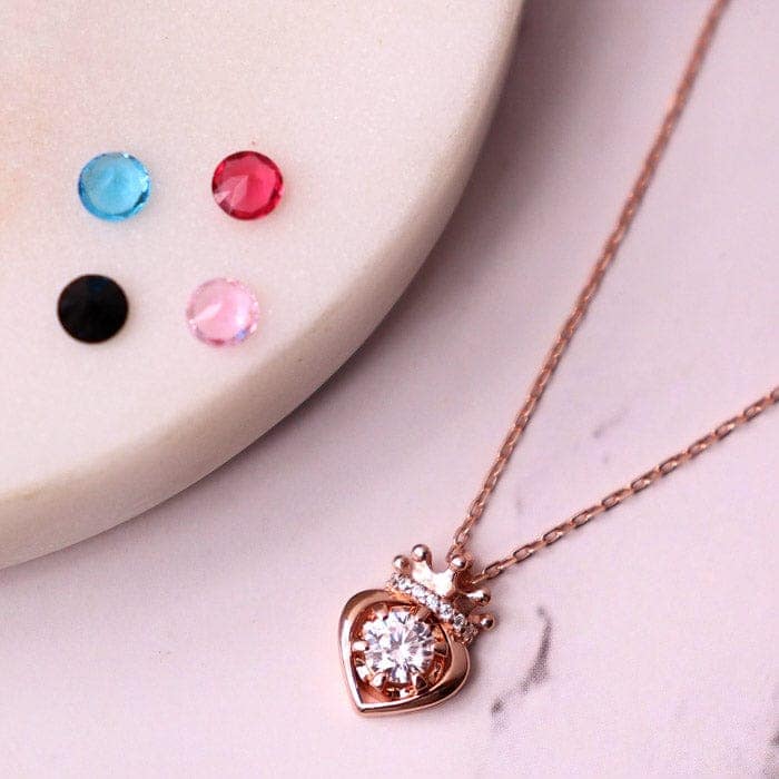 Rose Gold Crowned Heart Pendant with Chain (5 in 1 Crystal) view 3