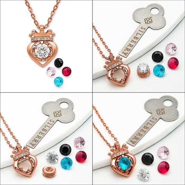 Rose Gold Crowned Heart Pendant with Chain (5 in 1 Crystal) view 4