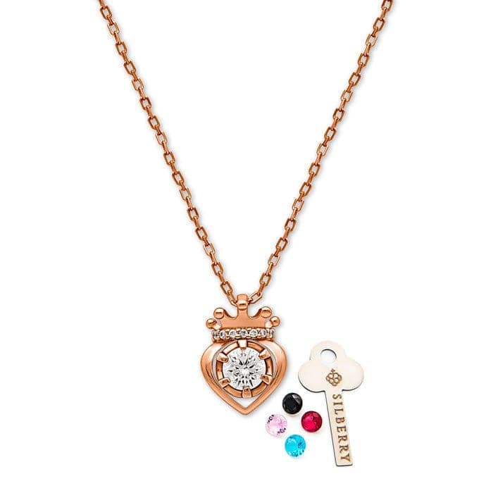 Rose Gold Crowned Heart Pendant with Chain (5 in 1 Crystal) view 5