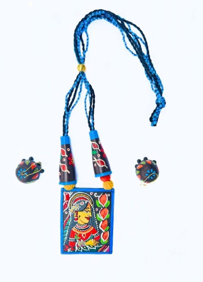 Terracotta Blue Tribal Lady Necklace Set view 3