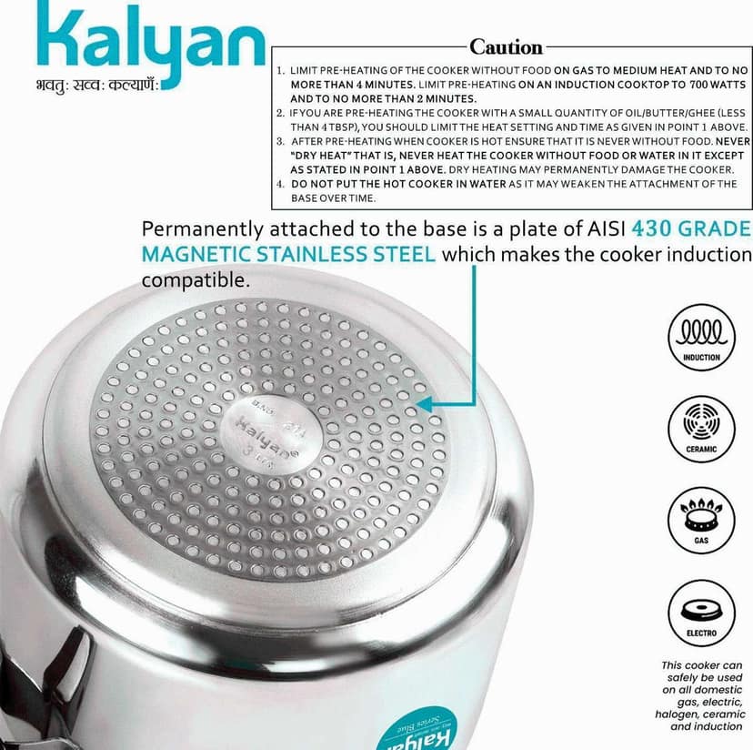Kalyan Classic Wide Inner Lid Pressure Cooker 3L Blue Induction Base Aluminium Cooker view 2