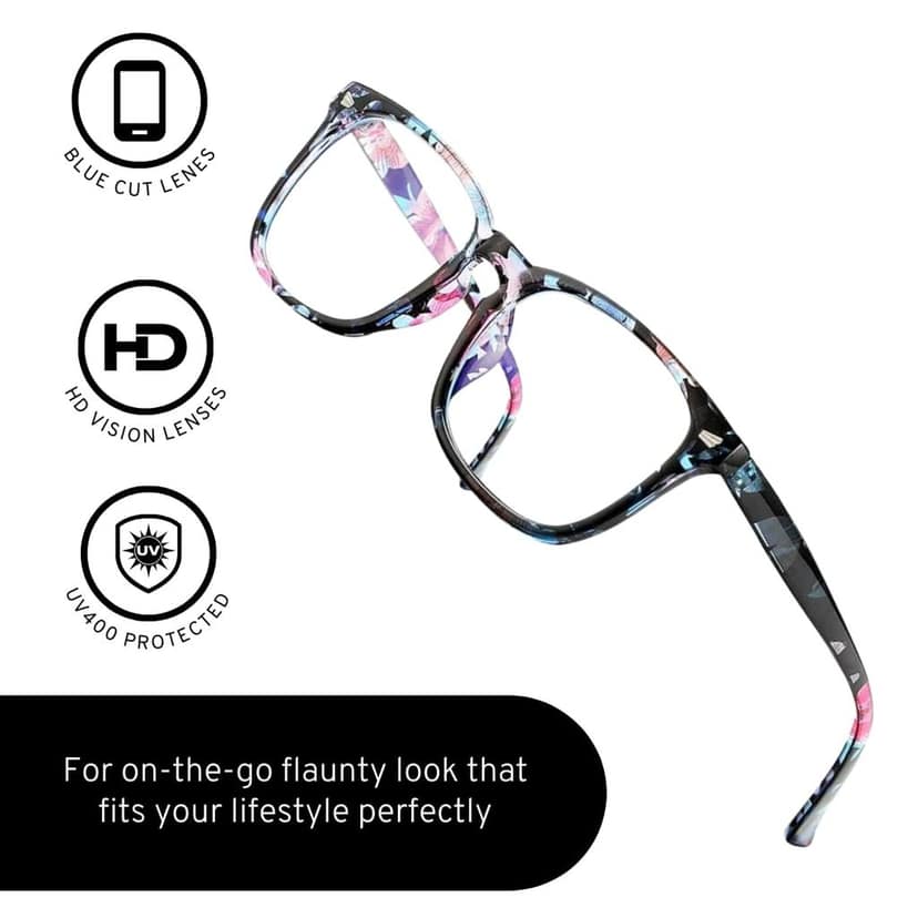 4Flaunt Blue Cut Computer Glasses for Eye Protection | Zero Power, Anti Glare & Blue Light Filter Glasses | UV400 Protection Specs for Women | TR90 Frames & CR39 Blue Cut Lens (Multicolor) view 5