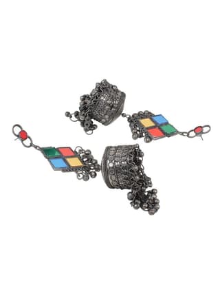 Cardinal Oxidized Silver Color Multicolor Stone Jhumka Earrings