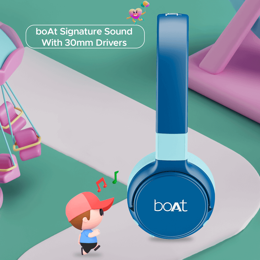 boAt Rockid Rush | Kids Wireless Bluetooth Headphone with 10Hours Playback, 30mm drivers, 85 dB Loudness Limit Aqua view 3