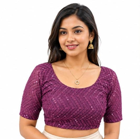 Wine Color Medium Size Chikankari Blouse - Traditional Handcrafted Ethnic Wear