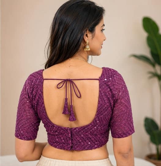 Wine Color Medium Size Chikankari Blouse - Traditional Handcrafted Ethnic Wear view 2