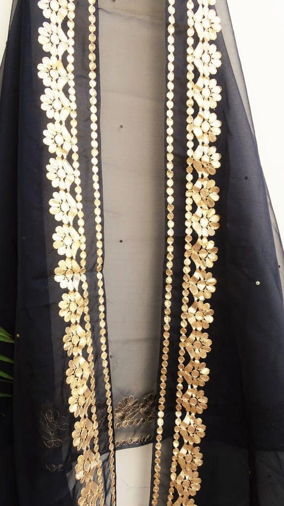 ORGANZA SOLID BLACK WOMEN DUPPATTA WITH GOTA PATTI WORK view 2