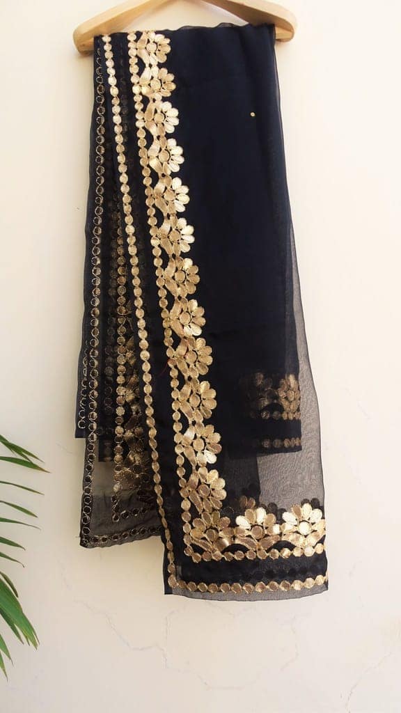 ORGANZA SOLID BLACK WOMEN DUPPATTA WITH GOTA PATTI WORK view 3