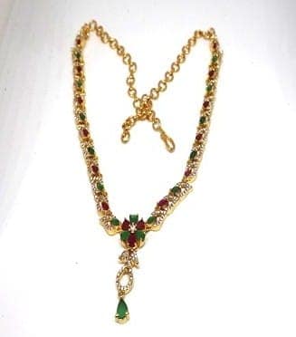 Elegant Gold Plated Necklace & Earring Set with Ruby & Emerald Stones