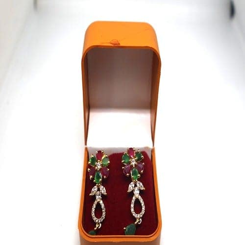Elegant Gold Plated Necklace & Earring Set with Ruby & Emerald Stones view 2