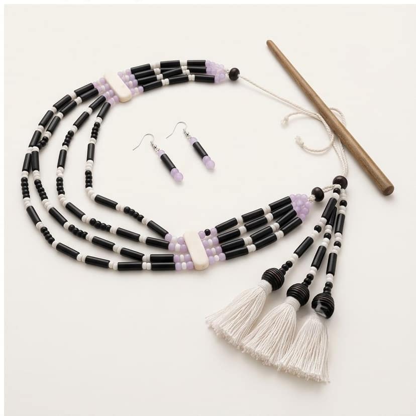 Multi-Layered Beaded Necklace Set with Matching Earrings and a Hair Stick view 4