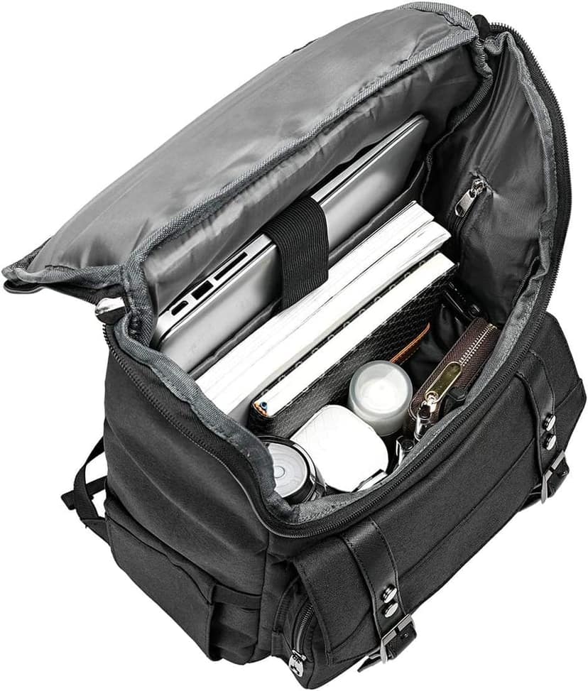 Contacts Unisex Vintage Travel 3 Compartment Laptop Backpack With Usb Charging Port Fits Upto 15.6 Inch Laptop - Black view 2