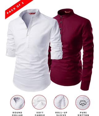 Yugnik Lime Green Cotton Men's Shirt Style Kurta ( Pack of 2 )