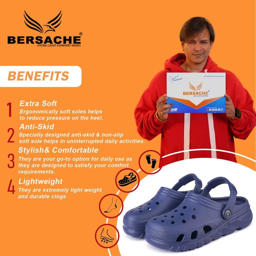 Bersache Extra Soft Classic Casual with Back Strap Regular wear with Ultra Soft & Flexibility Technology Clog for Men's view 2