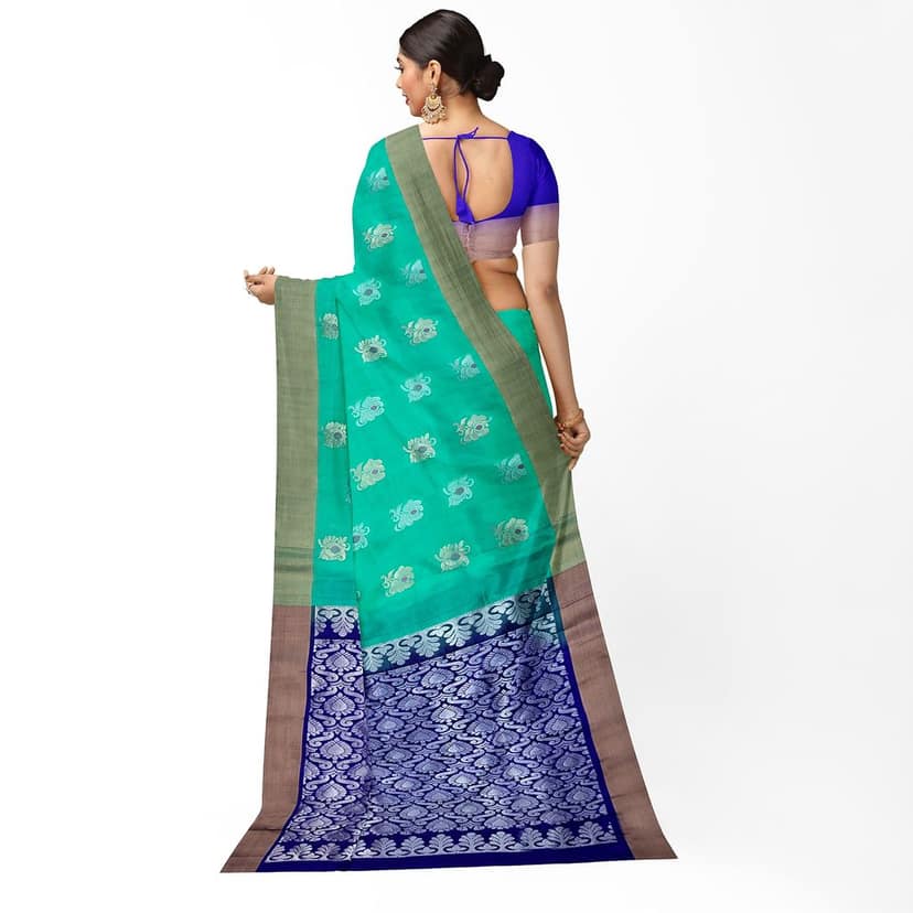 Seaform Green Color Attractive Meena Work Floral Butta Pure Kanjivaram Silk Saree view 2