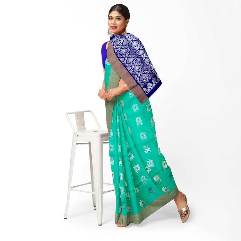 Seaform Green Color Attractive Meena Work Floral Butta Pure Kanjivaram Silk Saree view 3