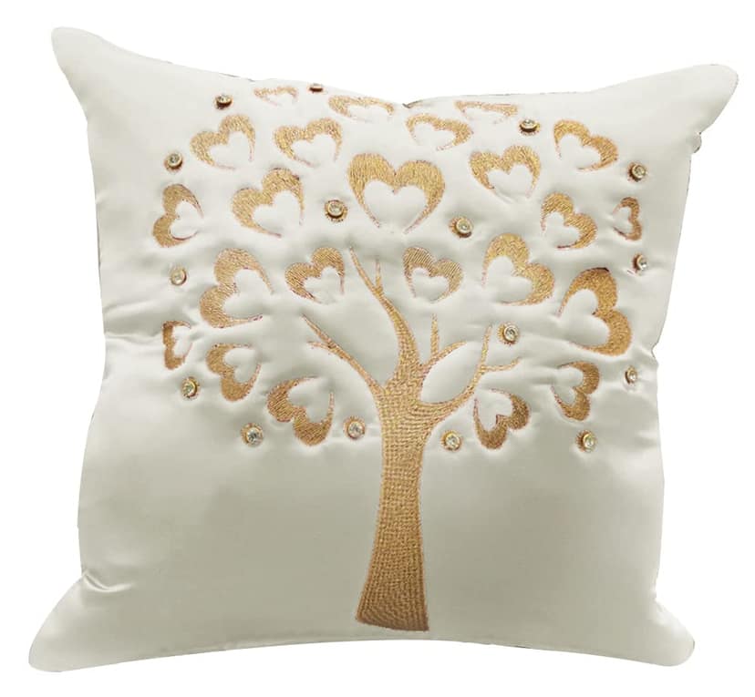 GOODVIBES Cream Off- White Gold Embroidered Velvet Cushion Case Luxury Modern Throw Pillow Cover Decorative Pillow for Couch Living Room Bedroom Car| 16X16 Inches | 40cm * 40 cm I Set of 3| view 2