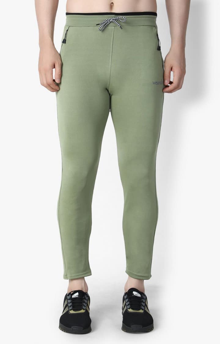 Men's Green Lycra Solid Trackpants