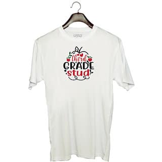 UDNAG Unisex Round Neck Graphic Teacher Student, Third grade tude Polyester T-Shirt White