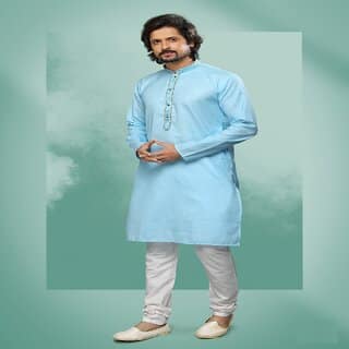 Raivat Ethnic Sky Blue Colour Cotton Pintux Work Kurta Pajama 1646