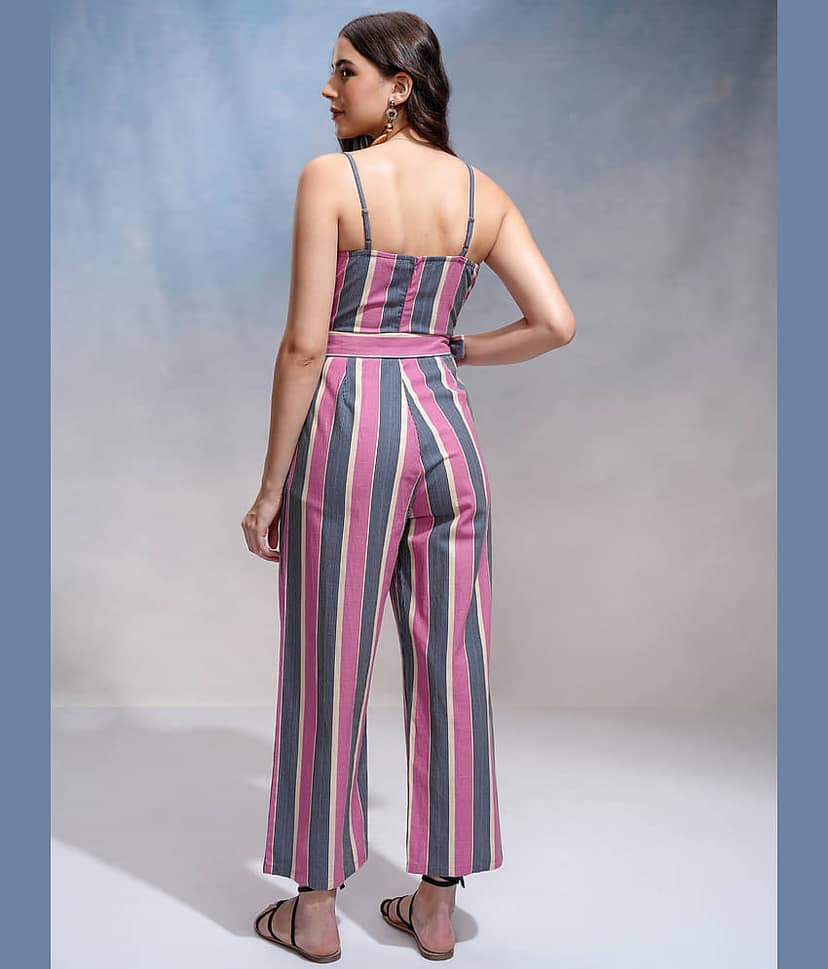 Tokyo Talkies Women Striped Cotton Blend Jumpsuit ( Multicolor ) view 2