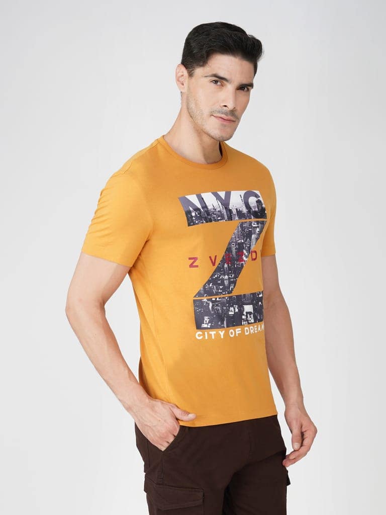 Men’s Casual Graphic Print Cotton Tee-Golden view 3