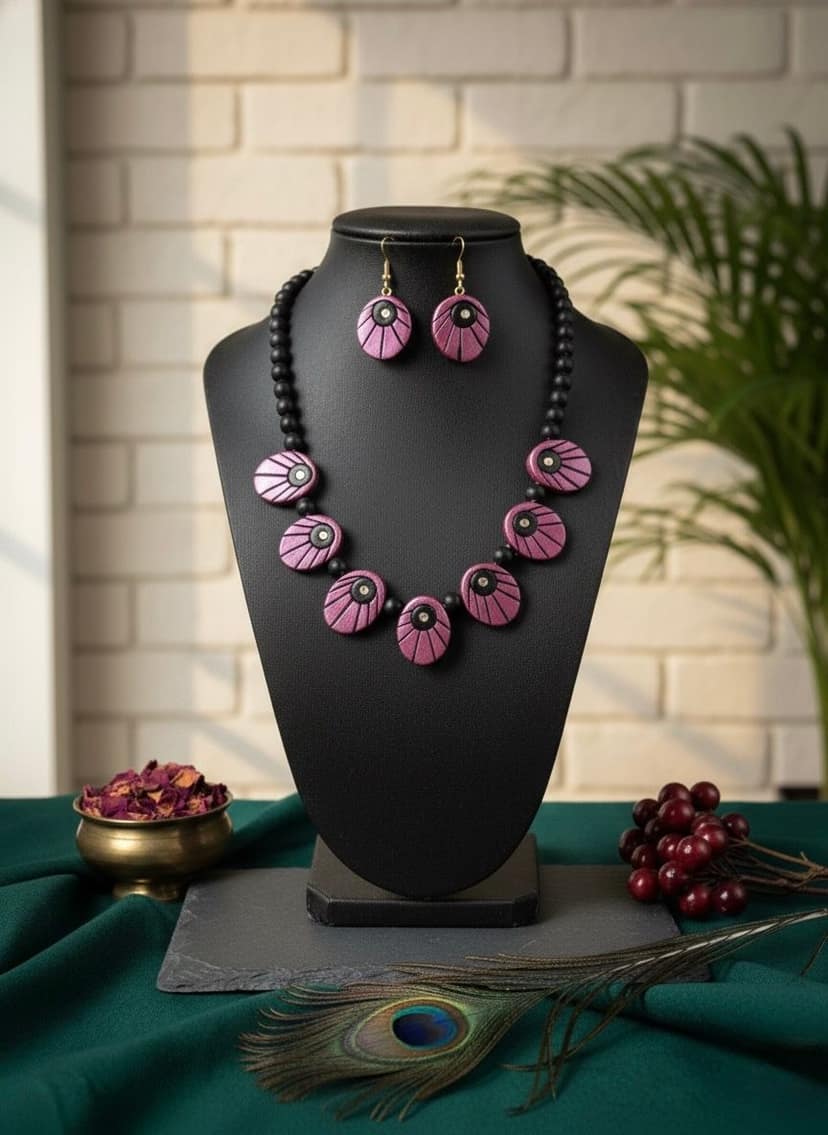 Glamvila Pink Designer Terracotta Jewellery view 2