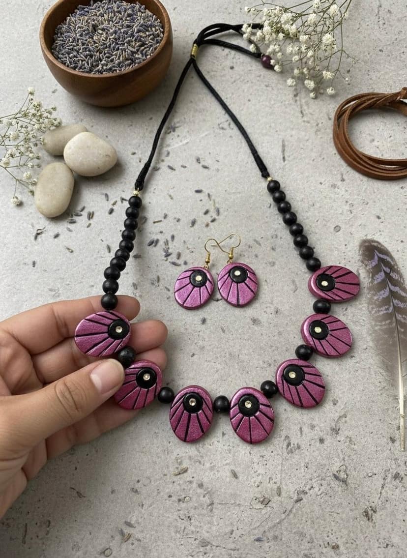 Glamvila Pink Designer Terracotta Jewellery view 3