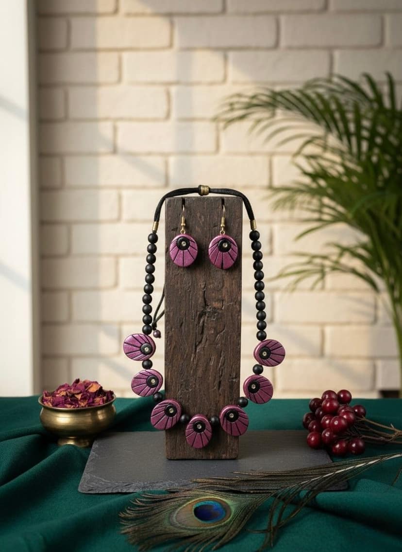 Glamvila Pink Designer Terracotta Jewellery view 5