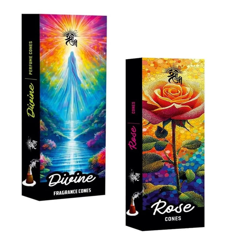 Shri Shriji Flam Aromatic Peace Divine Combo � Premium Fragrance Incense Collection for Pooja, Meditation & Home Ambience � Mixed Pack of Dhoop Cones