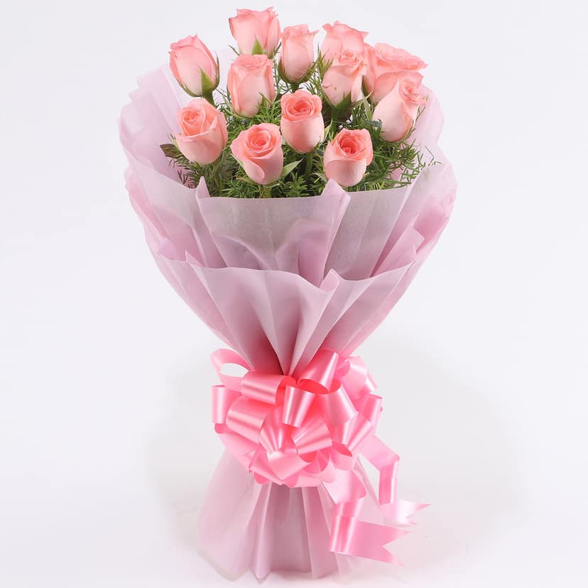 Elegance -12 Pink Roses Bouquet view 2