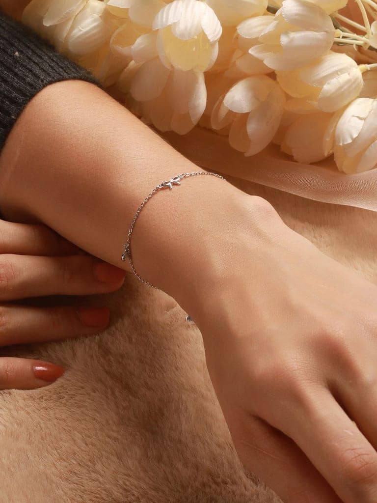 925 Sterling Silver Plated Bow Charms Link Adjustable Bracelet view 7