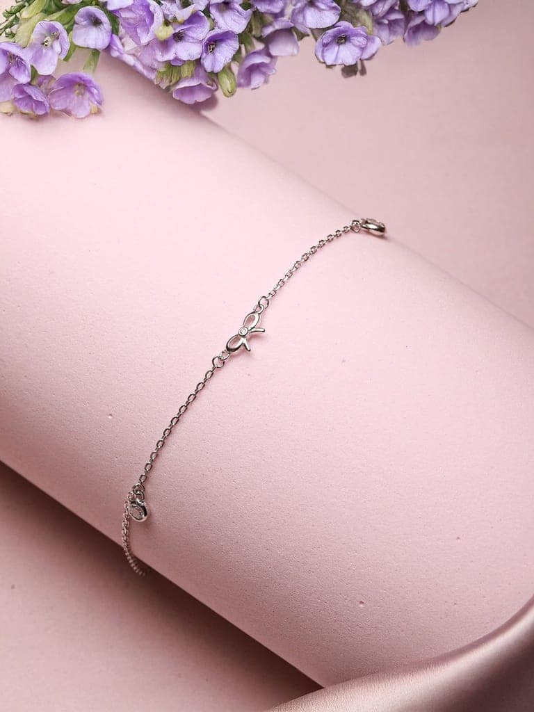 925 Sterling Silver Plated Bow Charms Link Adjustable Bracelet view 9