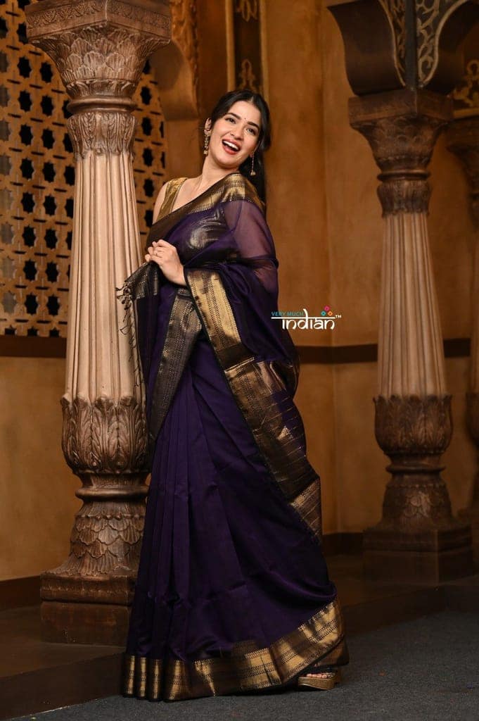 Parampara ~ Handloom Cotton Silk Saree with Golden Border in Violet