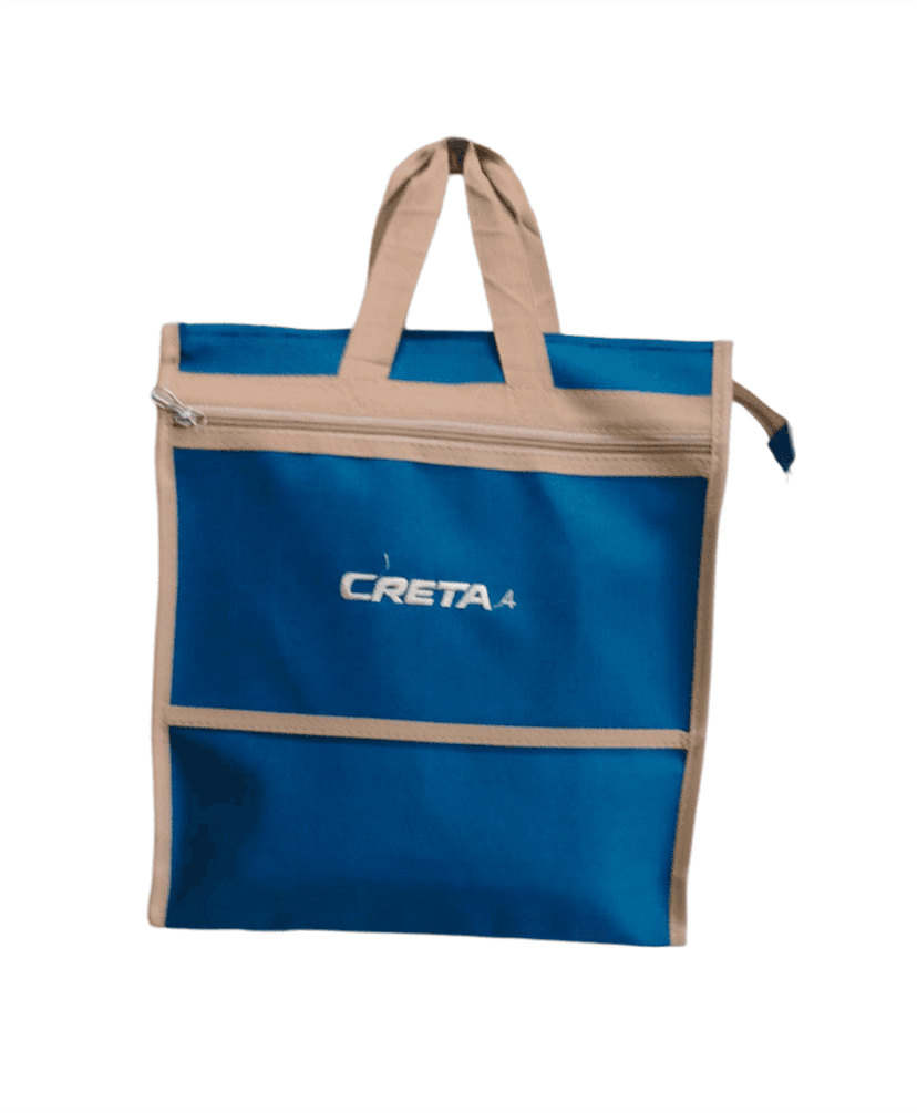 Blue and Beige Canvas Bag with Zipper Closure