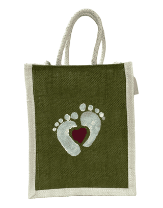 Baby Footprint Heart Jute Tote Bag - Eco-Friendly Gift (T)