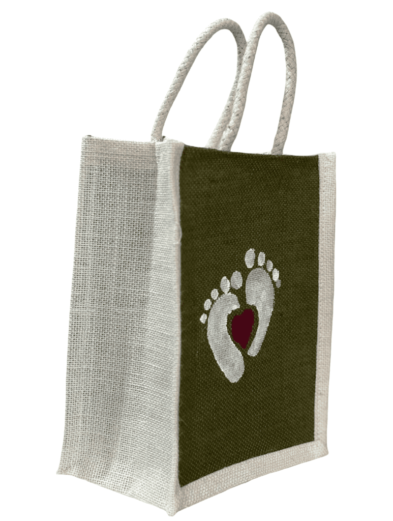 Baby Footprint Heart Jute Tote Bag - Eco-Friendly Gift (T) view 2