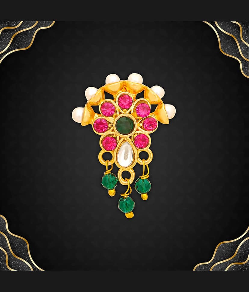 Traditional Maharashtrian Style Gold Plated Nath Nose Ring For Women And Girls view 2