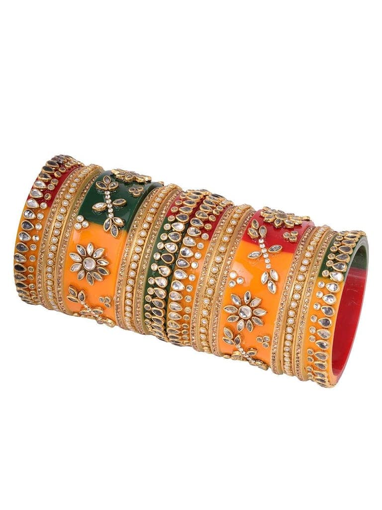 Gold Plated Set of 2 Multicolored traditional Kundan Bangles Bridal Chuda view 6