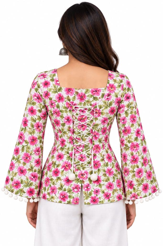 Women Printed Straight Kurti with Square Neck & Full Belly Sleeves | Elegant Casual Ethnic Wear view 2