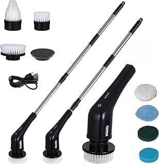 AGARO Royal Electric Spin Scrubber, Cleaning Brush Scrubber for Home, 400RPM/Mins - 8 Replaceable Brush Heads - 90Mins Work Time,3 Adjustable Size,2 Adjustable Speeds for Bathroom,Glass, Car, Black