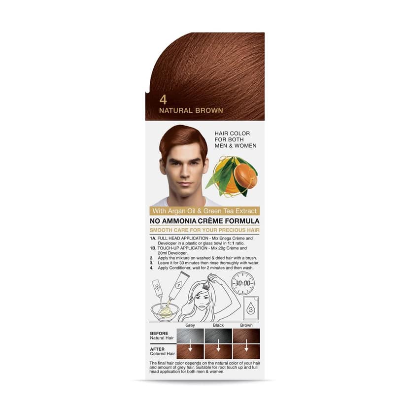 Enega nourishing no ammonia natural brown cream hair color with argon oil& green tea extract 120ml view 3