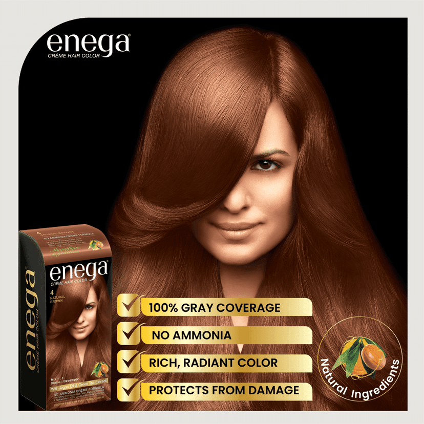 Enega nourishing no ammonia natural brown cream hair color with argon oil& green tea extract 120ml view 8