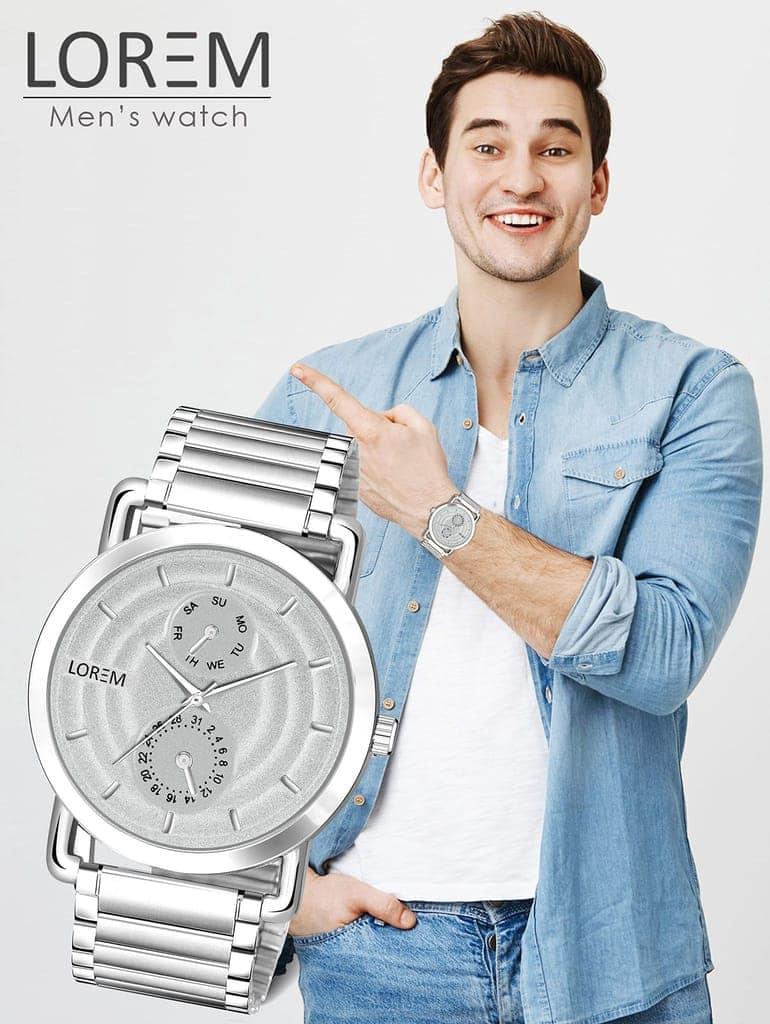 LOREM Black 3D Embossed Stainless Steel Analog Watch for Men LR120-UF view 6