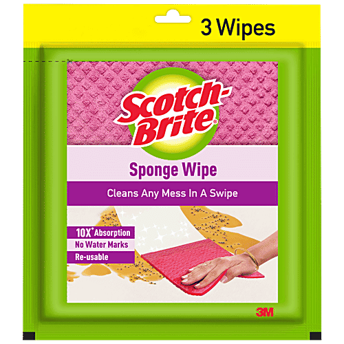 Scotch brite Sponge Wipes for kitchen cleaning, Re-usable Absorbent and Surface Cleaner, 3 pcs